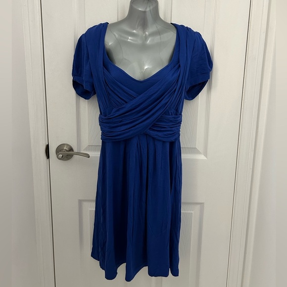 BCBG Cobalt Blue Ruched  Front Dress Size Large - Picture 1 of 10